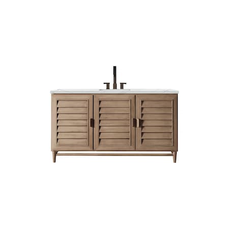 James Martin Vanities Portland 60in Single Vanity Whitewashed Walnut w/ 3 CM Ethereal Noctis Quartz Top 620-V60S-WW-3ENC